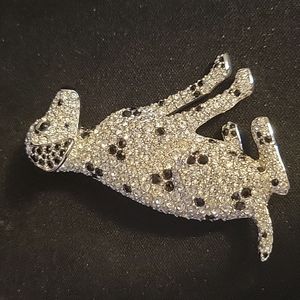 Vintage Rhinestone Dalmation Crystal Brooch
